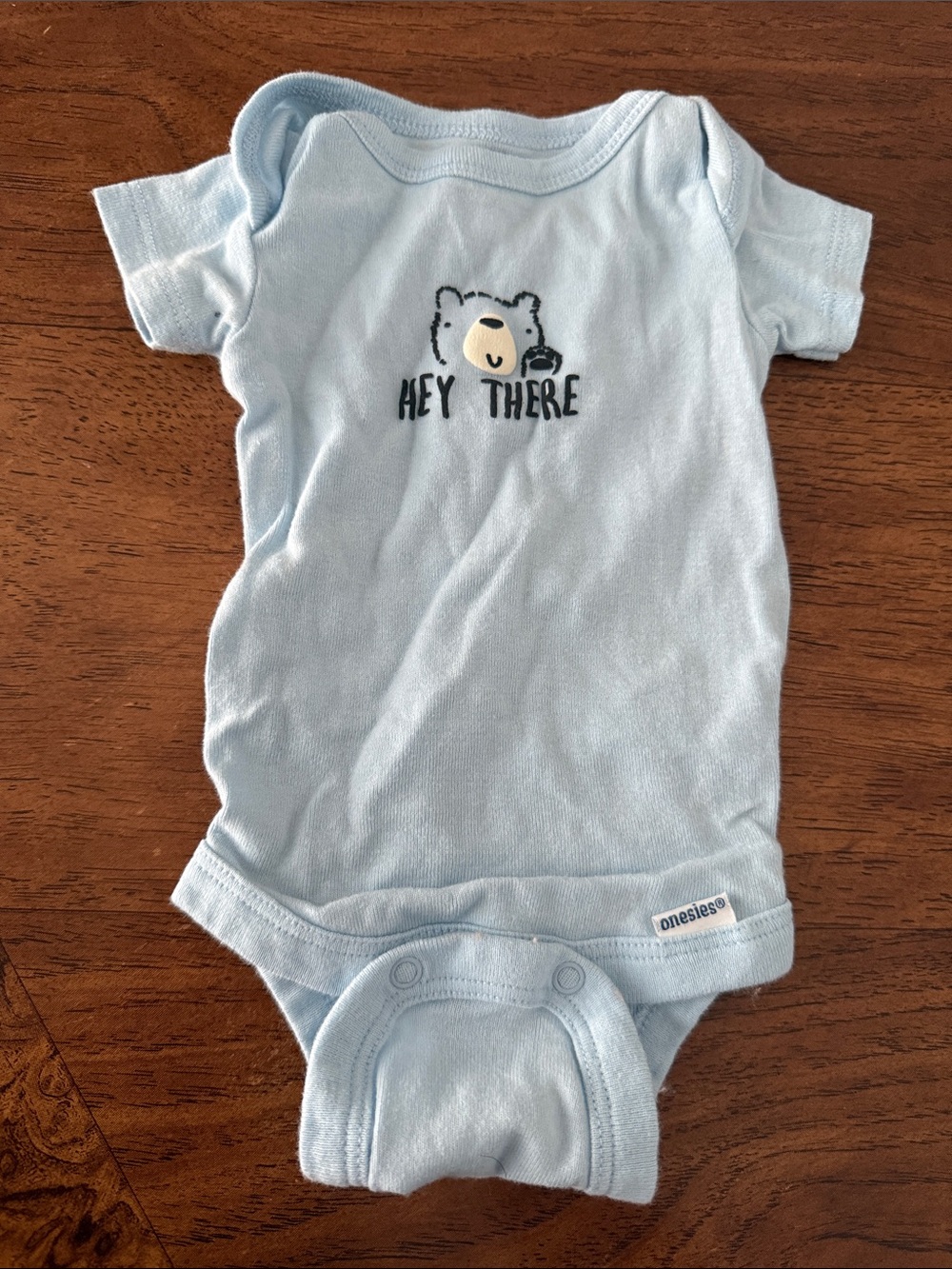 Gerber Light Blue Baby One-Piece with Bear 'Hey There'
